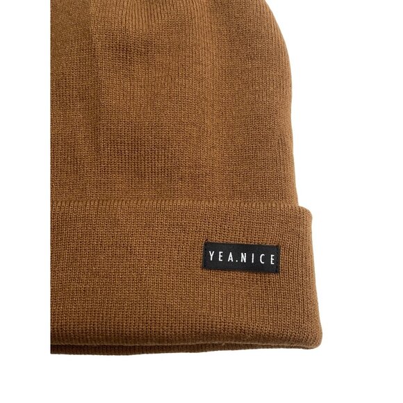 Yea.Nice Legend Knit Mocha Brown Tan Folded Beanie - Picture 3 of 3